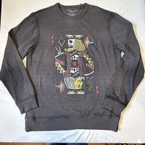 Lucky Brand King Card Pullover Sweatshirt Mens‎ L Burnout Gray Light Crewneck